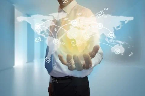 Businessman presenting map interface with email 스톡 일러스트