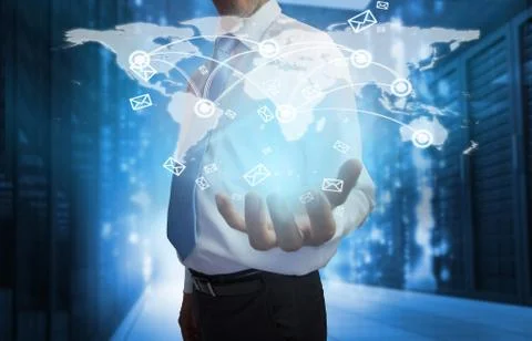 Businessman presenting map interface with email Stock Illustration