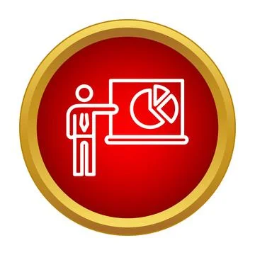 Businessman presenting pie chart data on a whiteboard icon Stock Illustration