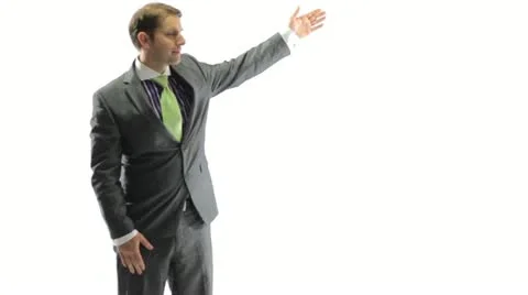 Businessman Presenting Points on White Background Stock Footage 11521679