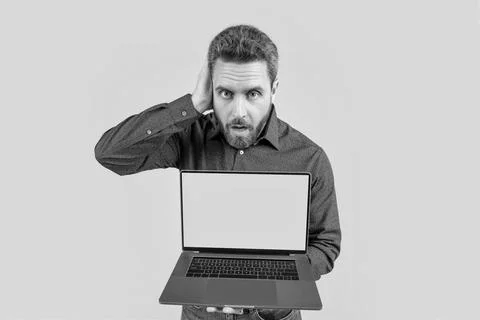 Businessman presenting product. presentation on computer. office manager ready Foto stock