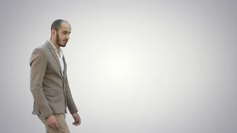 Businessman presenting project looking at camera on white background Stock Footage 73657058