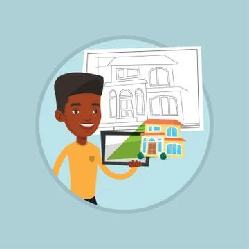 Businessman presenting report on tablet computer Illustrazione stock