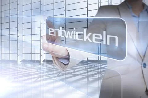 Businessman presenting the word evolve in german Stock Illustration