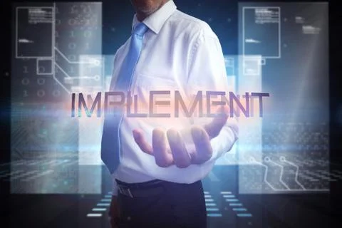 Businessman presenting the word implement Stock Illustration