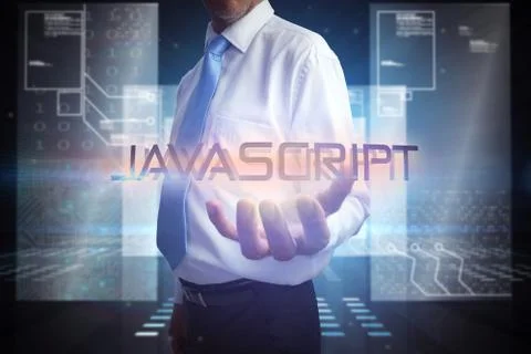 Businessman presenting the word javascript Stock Illustration