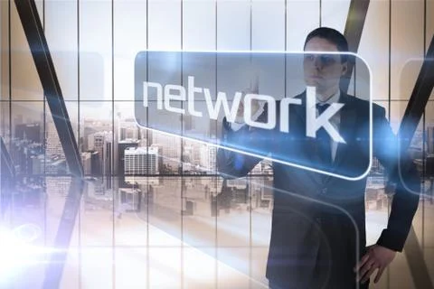 Businessman presenting the word network Ilustración de archivo