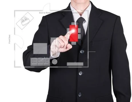 Businessman press to floor plan Stock Photos