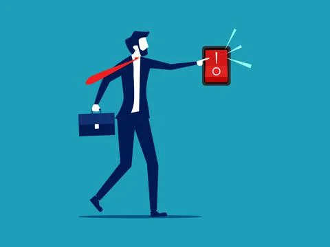 Businessman presses a button to turn on a switch. vector Stock Illustration