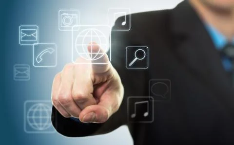 Businessman pressing application button Stock Illustration