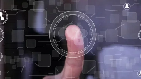 Businessman pressing button cloud lock web network icon Stock Footage 73513927