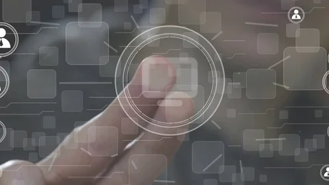 Businessman pressing button computer media virtual icon Stock Footage 73521381