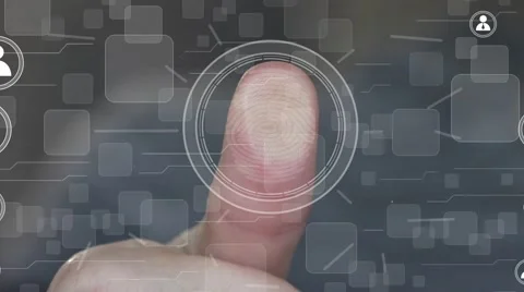 Businessman pressing button modern technology panel fingerprint print network Stock Footage 68043424