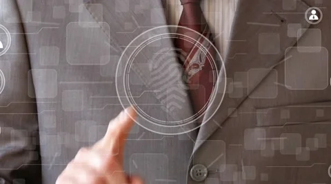 Businessman pressing button modern technology panel fingerprint print sign Stock Footage 68315300
