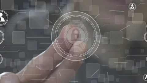 Businessman pressing button modern technology panel with fingerprint print lo Stock Footage 72269558