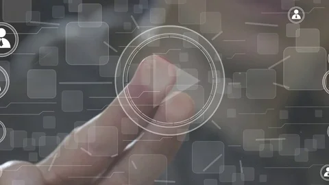 Businessman pressing button play connection online communication network icon Stock Footage 72269082