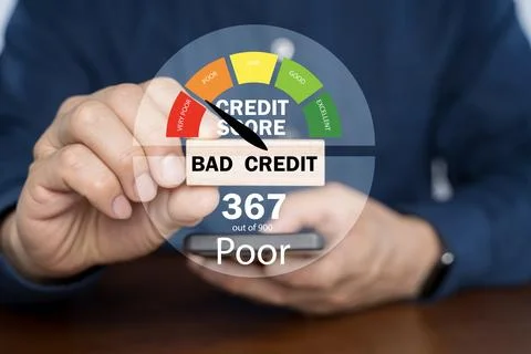Businessman pressing button on touch screen interface and select credit score Stock Photos