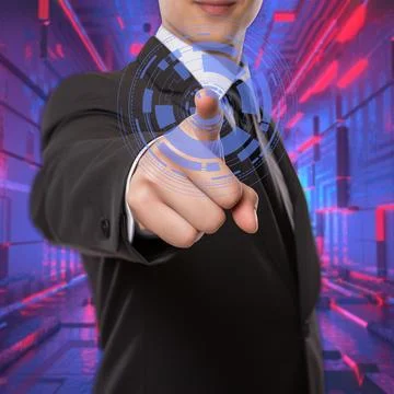 Businessman pressing interface button. 写真素材