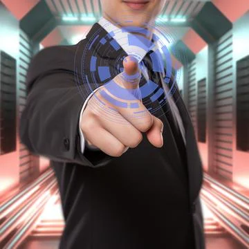 Businessman pressing interface button. Stock Photos