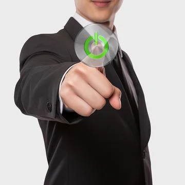 Businessman pressing interface start button. Stock Photos