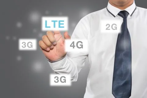 Businessman  pressing LTE touchscreen button Stock Illustration