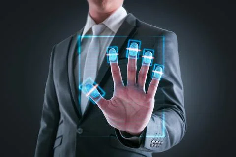 Businessman pressing  scan bar code high technology. Stock Photos