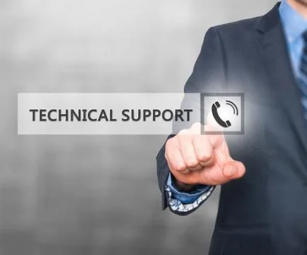 Businessman pressing technical support button on virtual screens Stock Photos