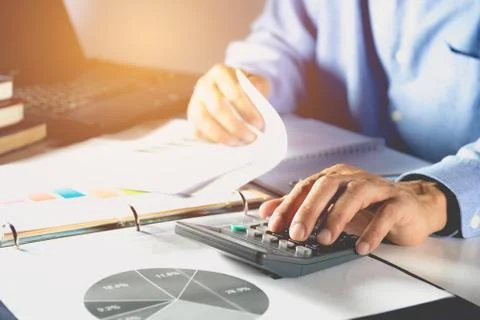 Businessman process and using calculator. Businessman working the project on  Stock Photos