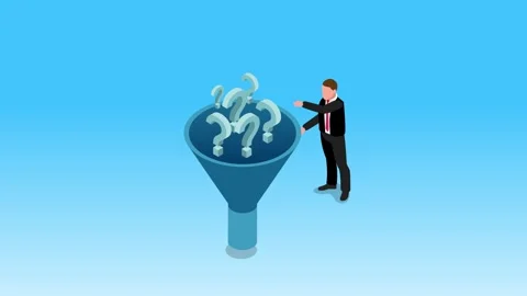 Businessman Processing Questions and Solutions Through a Filter Funnel 3d a.. Stock Footage 327343311