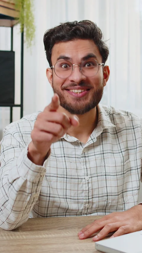 Businessman programmer software developer pointing to camera making choice happy Stock Footage 317455313