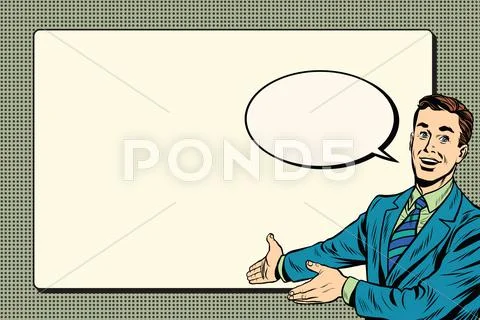 Businessman promo poster pop art retro Stock Illustration