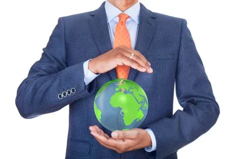 Businessman protecting the world Stock Illustration