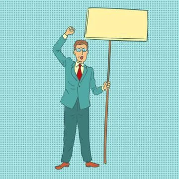 Businessman protesting with banner Stock Illustration