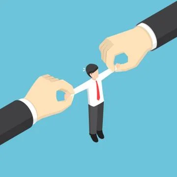 Businessman pulled by two big hand. Stock Illustration