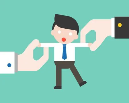 Businessman pulled by two hand, flat design Stock Illustration