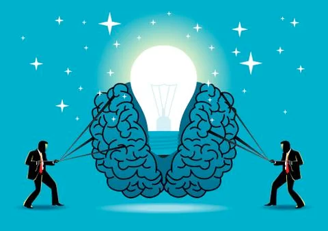 Businessman pulling a brain apart Stock Illustration