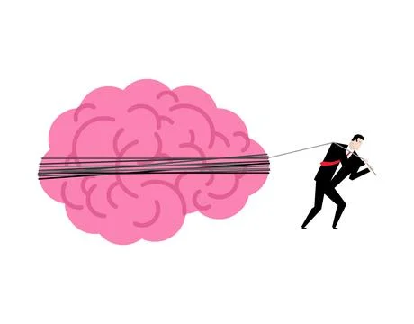 Businessman pulling brain (Brainstorm). Man pulls brains. brain drain conce.. Stock Illustration