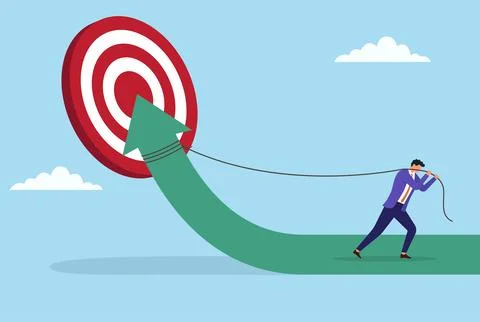 A businessman pulling his path toward a target with a rope Stock Illustration