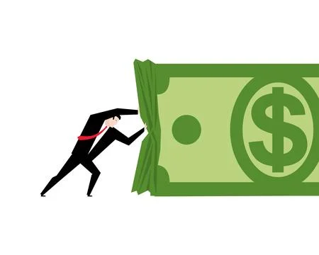 Businessman pulling money. Man pulls dollar. Profit making concept. Busines.. Stock Illustration