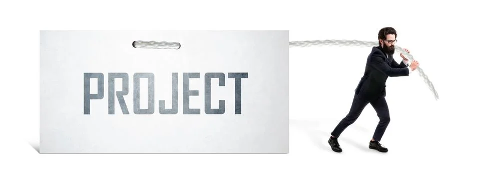 Businessman pulling project Stock Photos