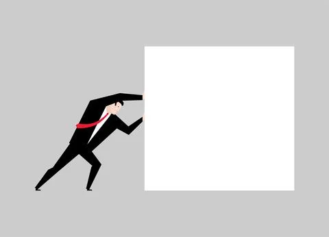 Businessman pulling space for text. Man pulls white sheet. Stock Illustration