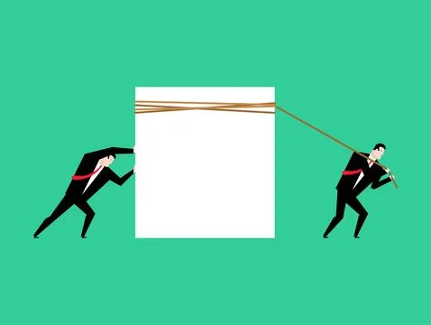 Businessman pulling space for text. Man pulls white sheet. Stock Illustration