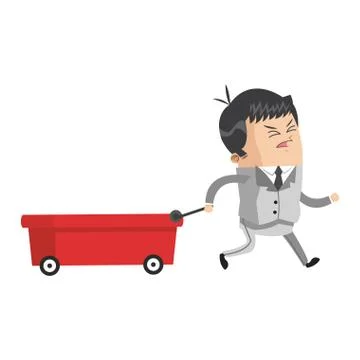 Businessman pulling wagon icon Stock Illustration