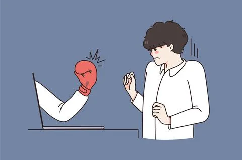 Businessman punched by hand from computer Stock Illustration