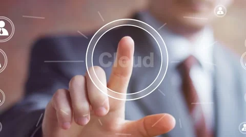 Businessman push online web cloud button icon Stockbeeldmateriaal 60915008