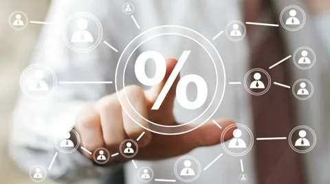 Businessman push virtual icon button percent sign Stock Footage 53193419