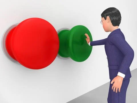 Businessman Pushes Button Represents Get Going And Biz Stock Illustration
