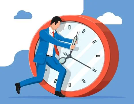 Businessman pushing big clock. Stock Illustration
