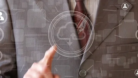 Businessman pushing button cloud computing network web Stock Footage 73768913