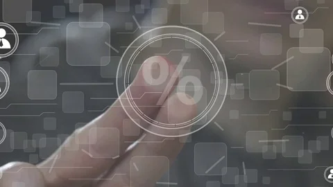 Businessman pushing button percent virtual network Stock Footage 70355537